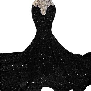 Elegant Black Evening Gown with Silver Embellishments